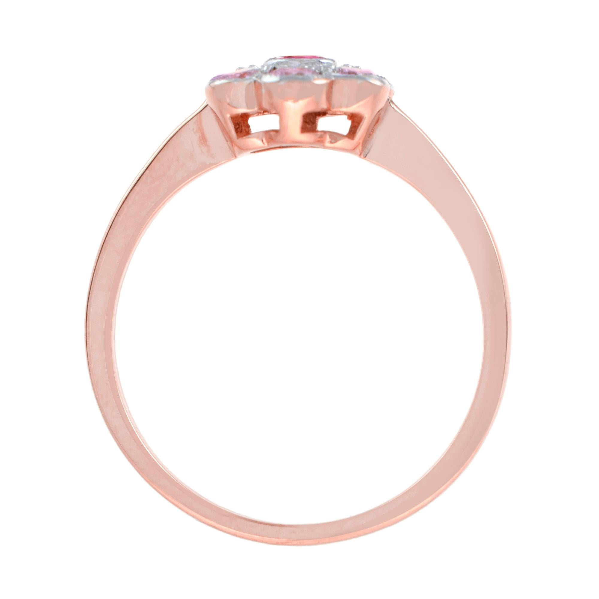 Red Ruby & Pink Tourmaline Floral Vintage Inspired Jewelry 14K Rose Gold Set For Sale 3