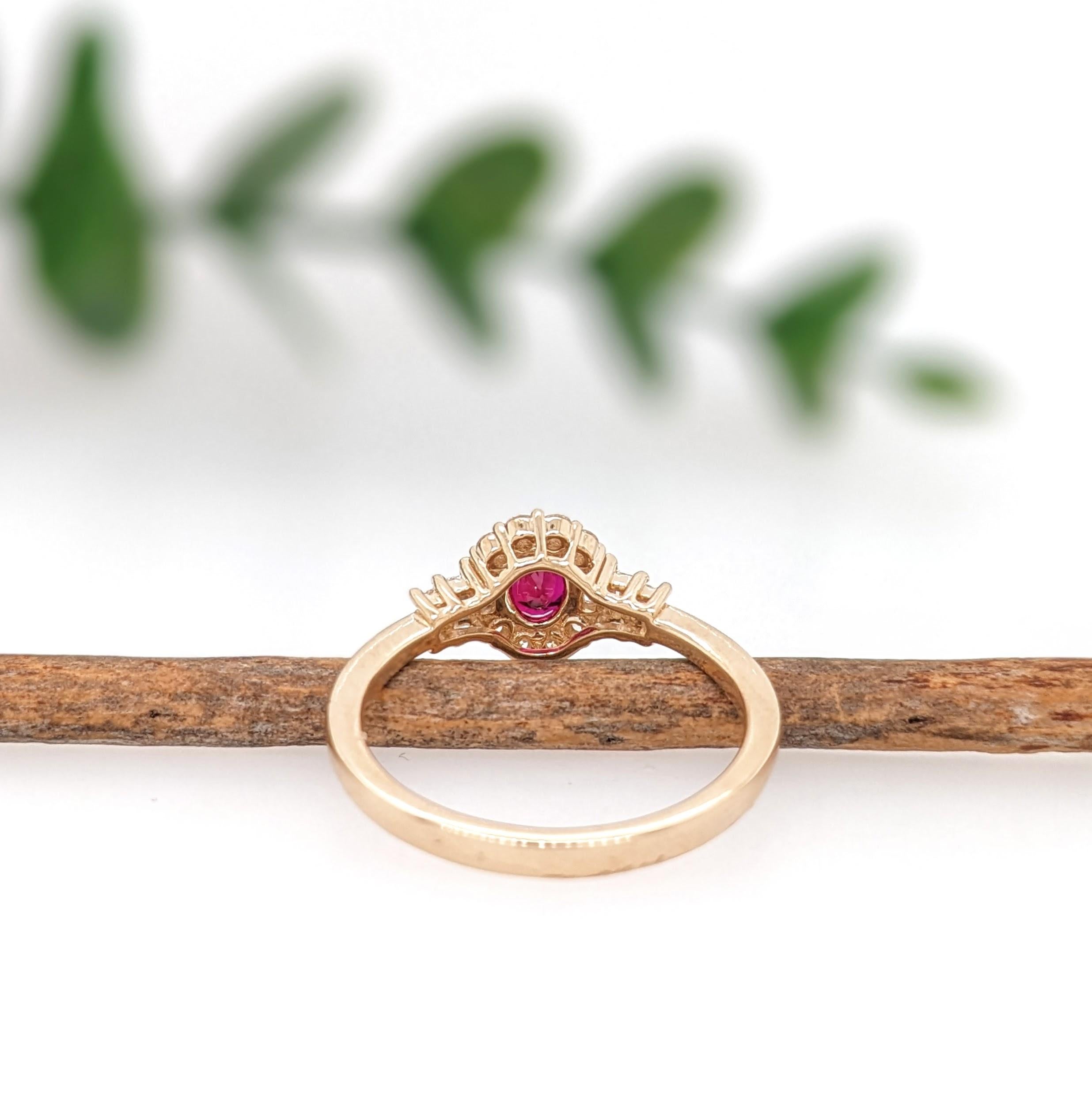Women's Red Ruby Ring w Earth Mined Diamonds in Solid 14K Yellow Gold Oval 5.5x4mm For Sale