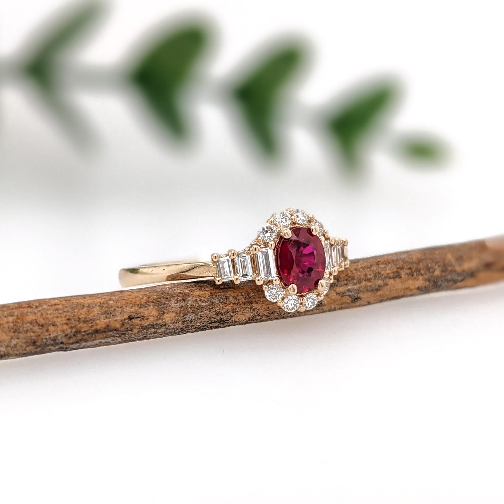Red Ruby Ring w Earth Mined Diamonds in Solid 14K Yellow Gold Oval 5.5x4mm For Sale 1