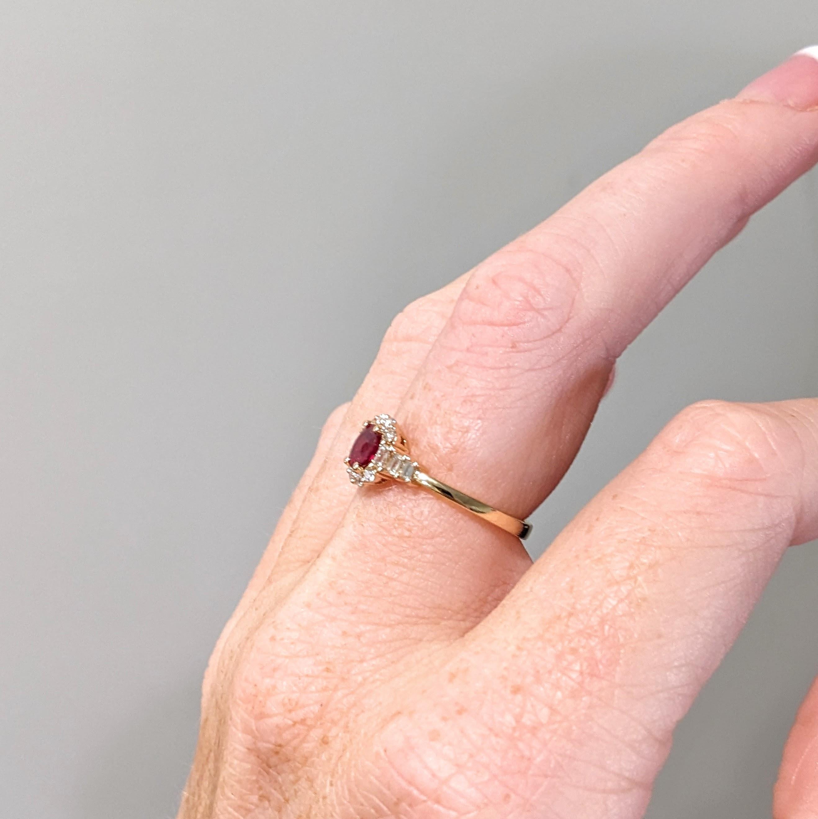Red Ruby Ring w Earth Mined Diamonds in Solid 14K Yellow Gold Oval 5.5x4mm For Sale 3