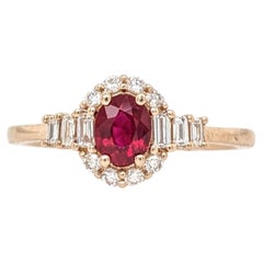 Red Ruby Ring w Earth Mined Diamonds in Solid 14K Yellow Gold Oval 5.5x4mm