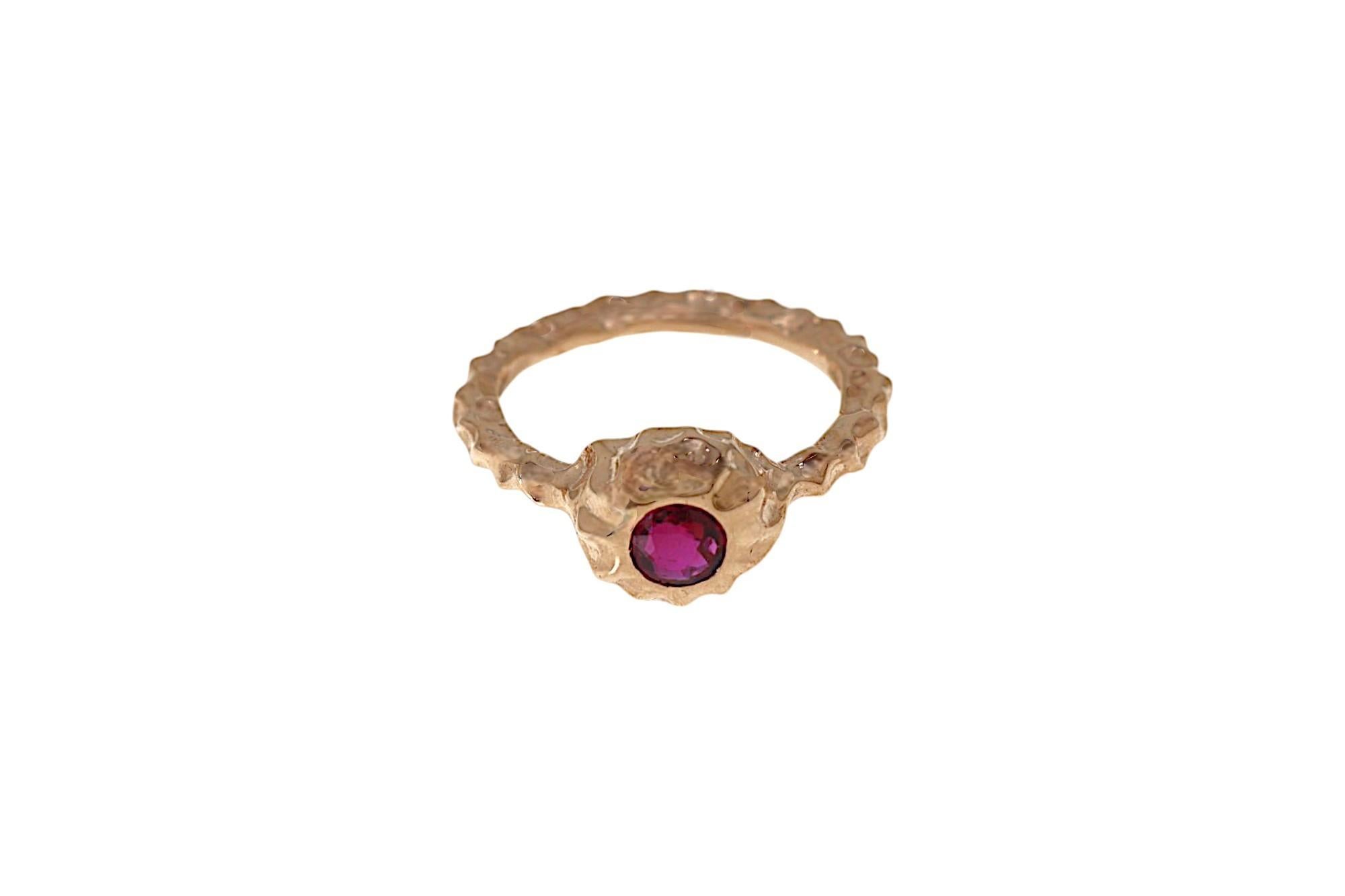 Contemporary Red Ruby Round Cut Rose Gold Ring Botta Jewelry For Sale