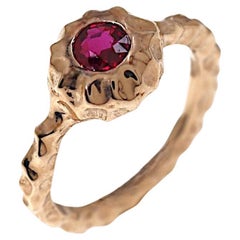 Red Ruby Round Cut Rose Gold Ring Botta Gioielli