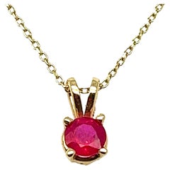 Red Ruby Solitaire Pendant, 14K Yellow, 18" 