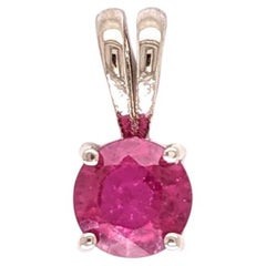 Red Ruby Solitaire Pendant in Solid 14K White Gold Round 5mm