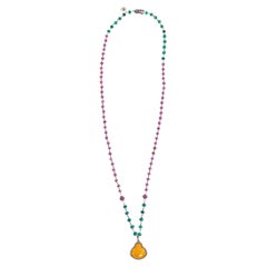 Red Ruby Yellow Jade Buddha Happiness Necklace