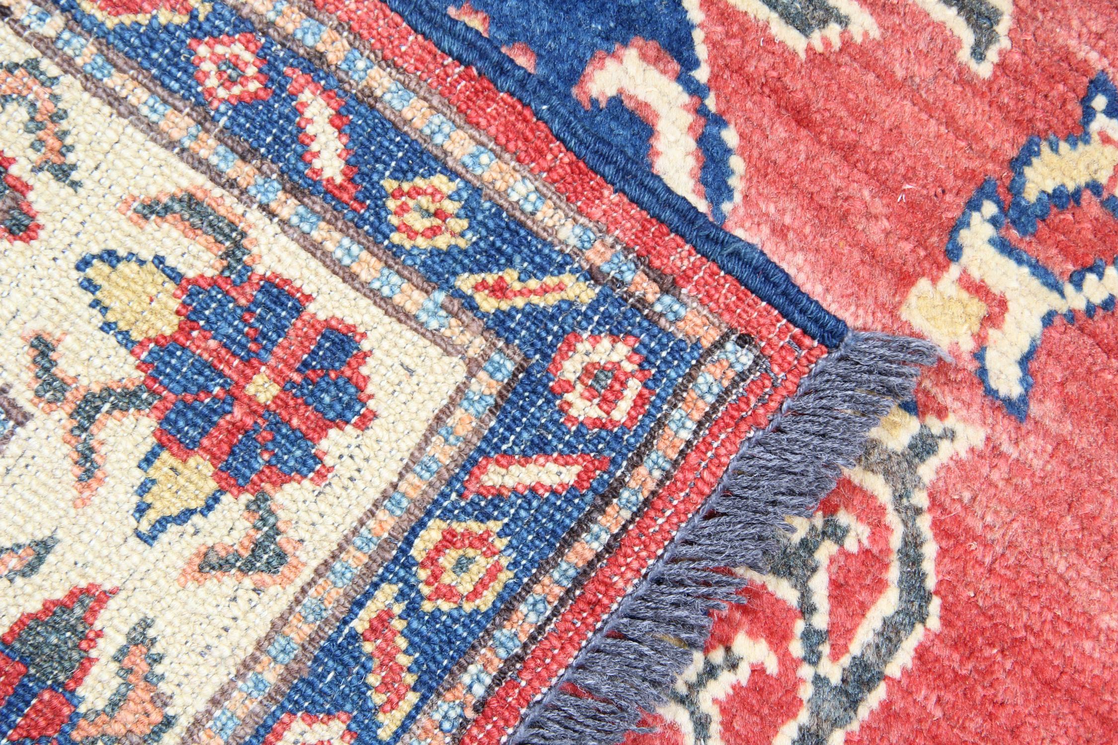 Mid-Century Modern Red Rug Geometric Traditional Wool Carpet Handmade