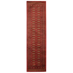 Red Runner Rug, Several Medallion Vintage Wool Bukhara Turkmen Stair Runner