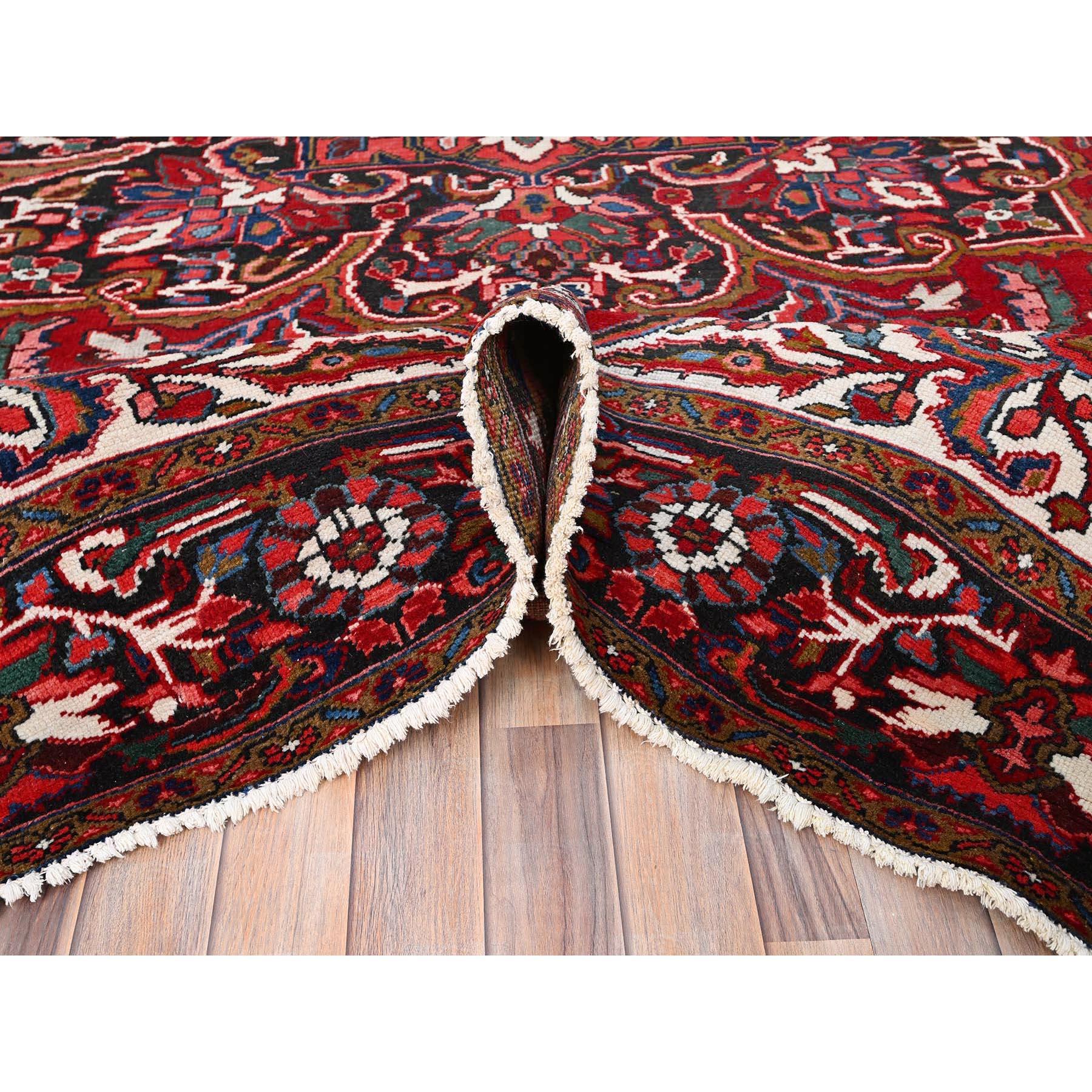 Mid-20th Century Red Rustic Feel Evenly Worn Pure Wool Hand Knotted Vintage Persian Heriz Rug