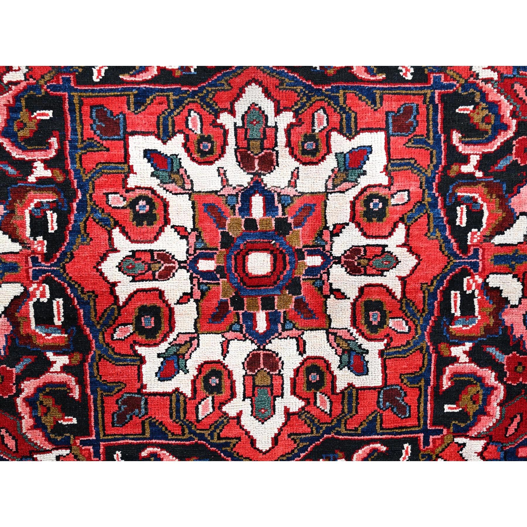 Red Rustic Feel Evenly Worn Pure Wool Hand Knotted Vintage Persian Heriz Rug For Sale 3