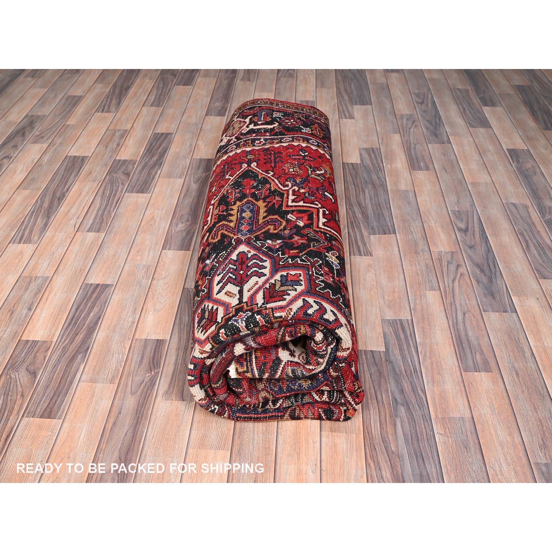 Red Rustic Feel Pure Wool Hand Knotted Vintage Bohemian Persian Heriz Clean Rug For Sale 5