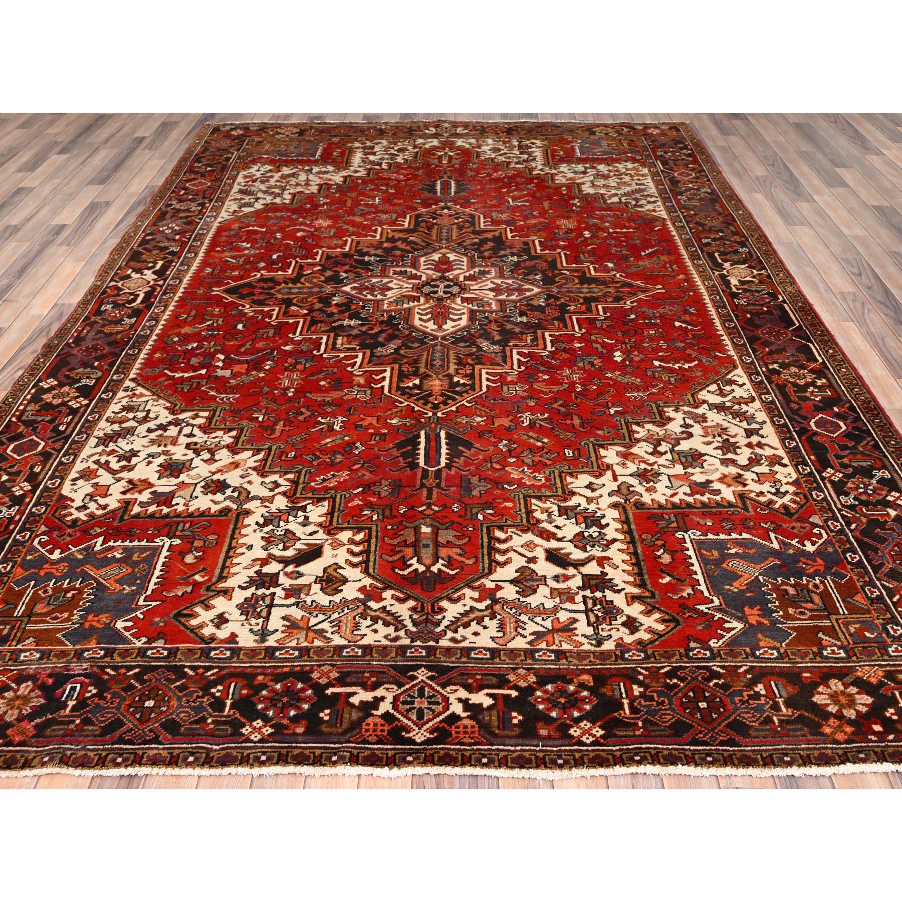 Hand-Knotted Red Rustic Feel Pure Wool Hand Knotted Vintage Bohemian Persian Heriz Clean Rug For Sale