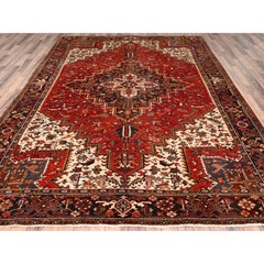 Red Rustic Feel Pure Wool Hand Knotted Vintage Bohemian Zoroastrian Heris Rug