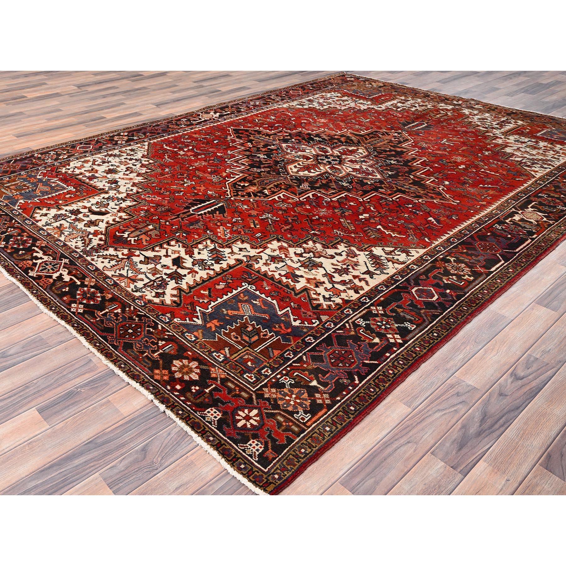 Red Rustic Feel Pure Wool Hand Knotted Vintage Bohemian Persian Heriz Clean Rug In Good Condition For Sale In Carlstadt, NJ
