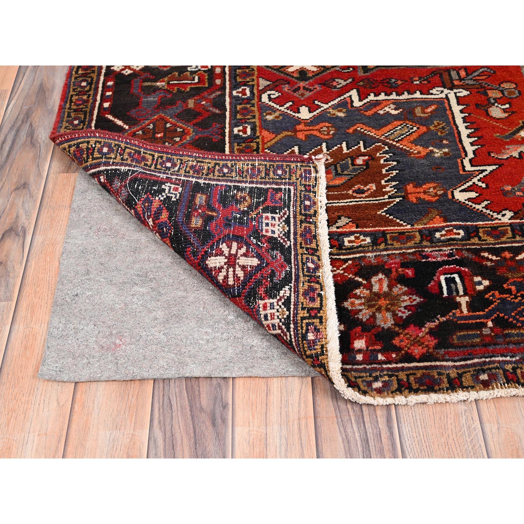 Mid-20th Century Red Rustic Feel Pure Wool Hand Knotted Vintage Bohemian Persian Heriz Clean Rug For Sale