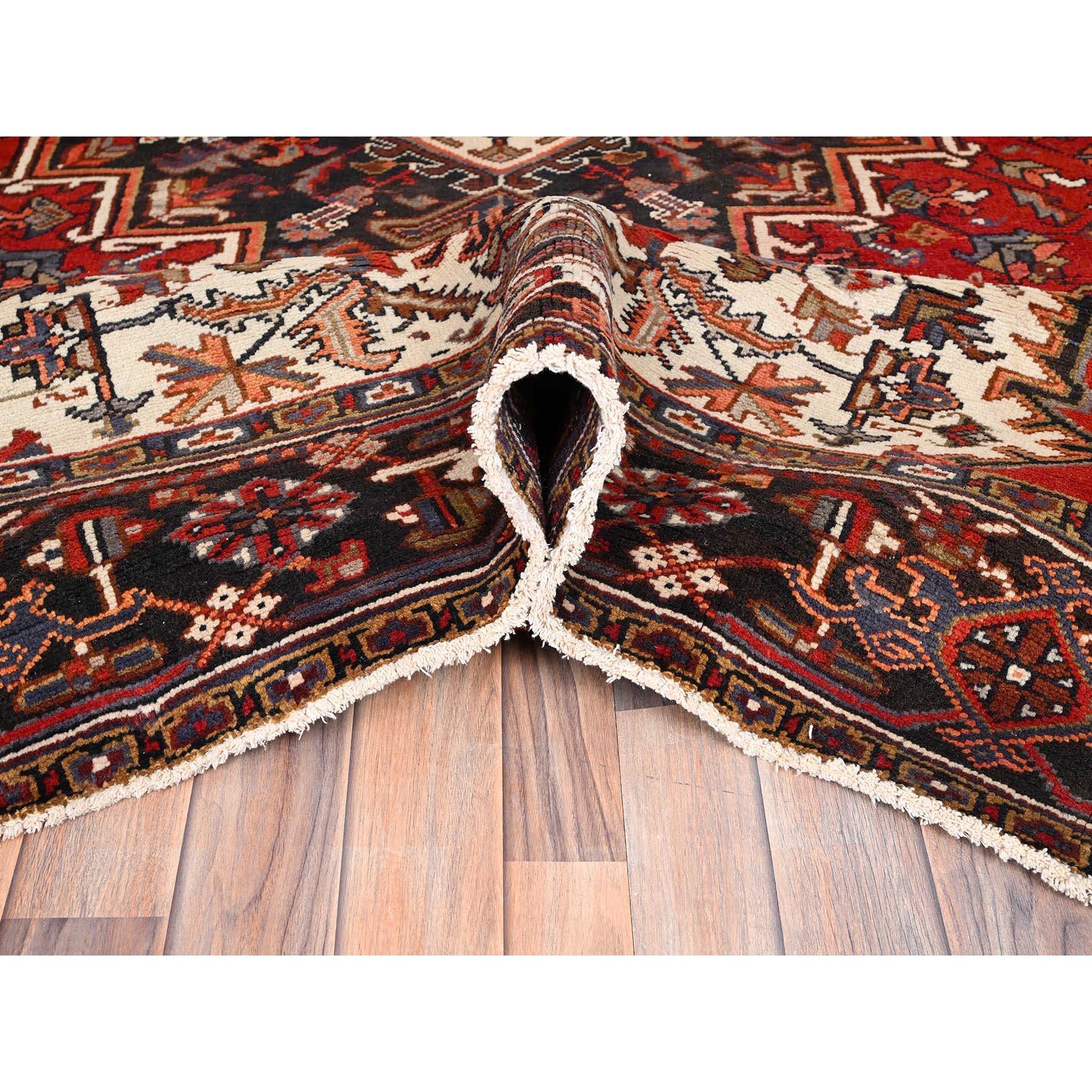 Red Rustic Feel Pure Wool Hand Knotted Vintage Bohemian Persian Heriz Clean Rug For Sale 1