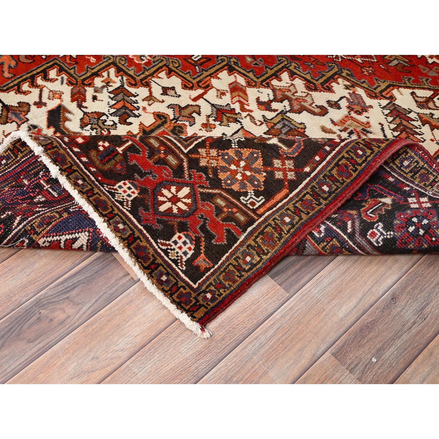 Red Rustic Feel Pure Wool Hand Knotted Vintage Bohemian Persian Heriz Clean Rug For Sale 2