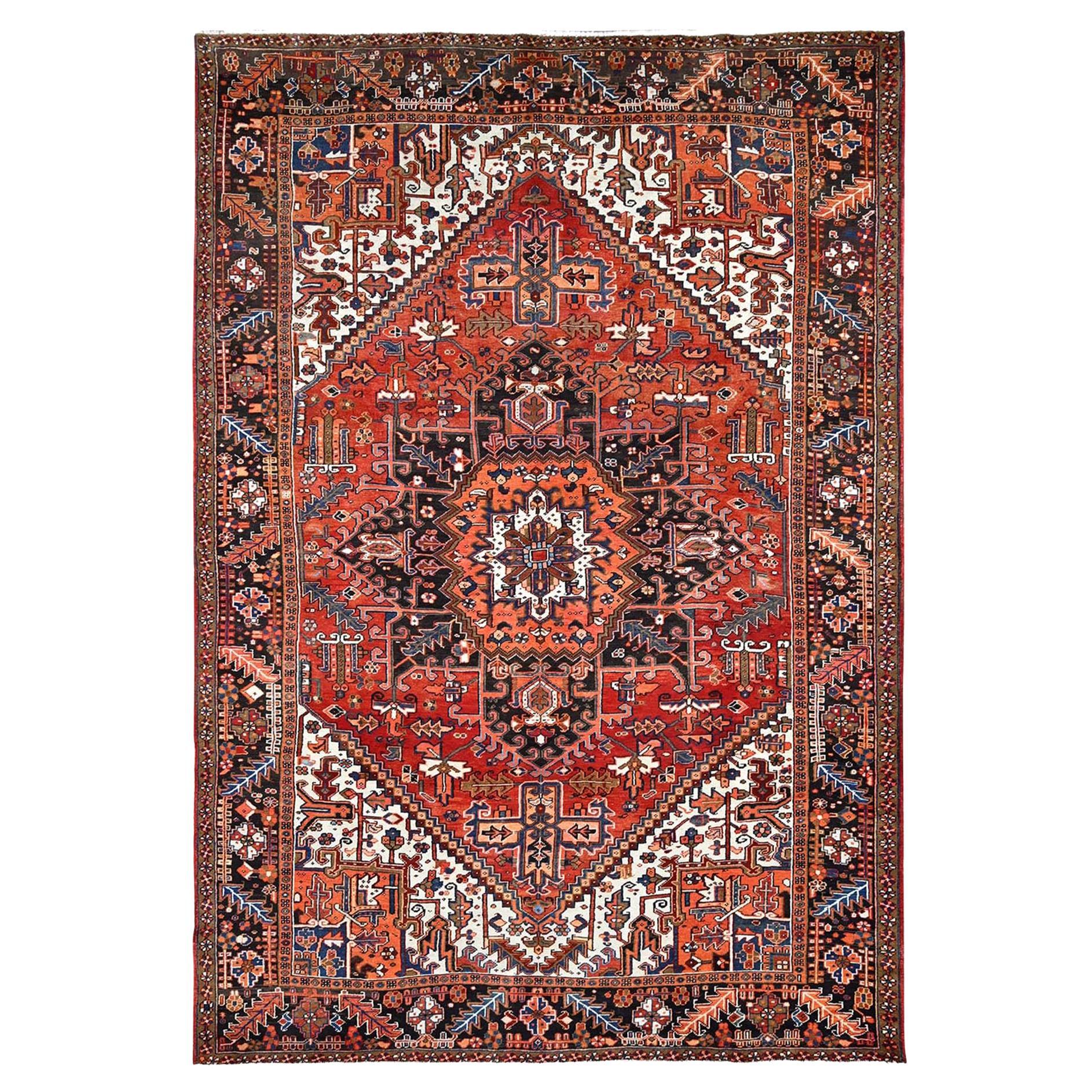 Red Vintage Persian Heriz Good Condition Rustic Feel Worn Wool Hand ...