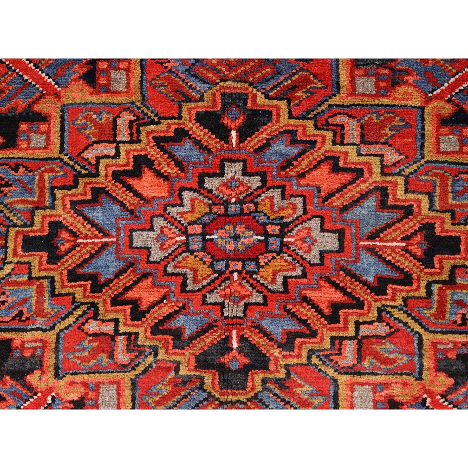 Red Rustic Look Clean Abrash Pure Wool Hand Knotted Vintage Persian Heriz Rug For Sale 4