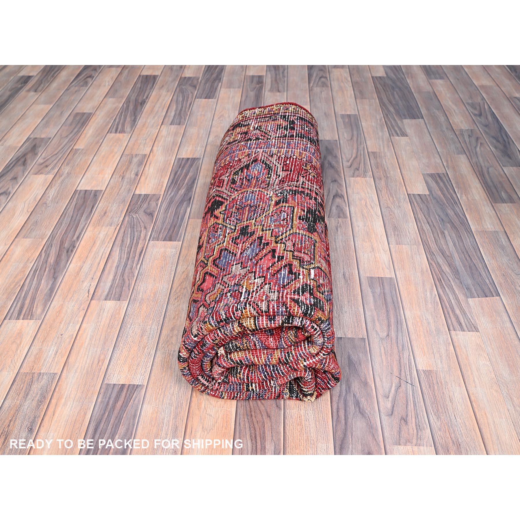 Red Rustic Look Clean Abrash Pure Wool Hand Knotted Vintage Persian Heriz Rug For Sale 5