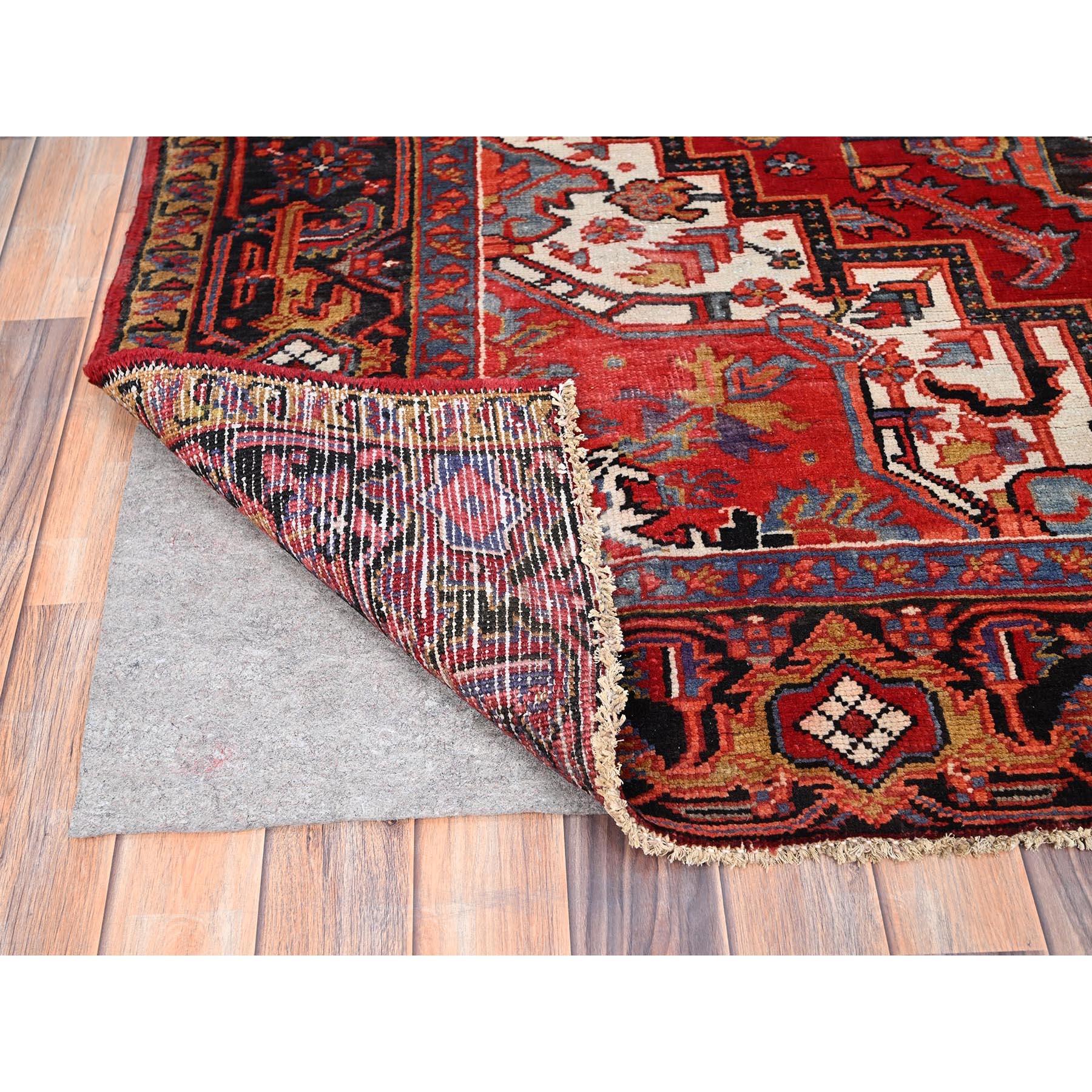 Mid-20th Century Red Rustic Look Clean Abrash Pure Wool Hand Knotted Vintage Persian Heriz Rug For Sale