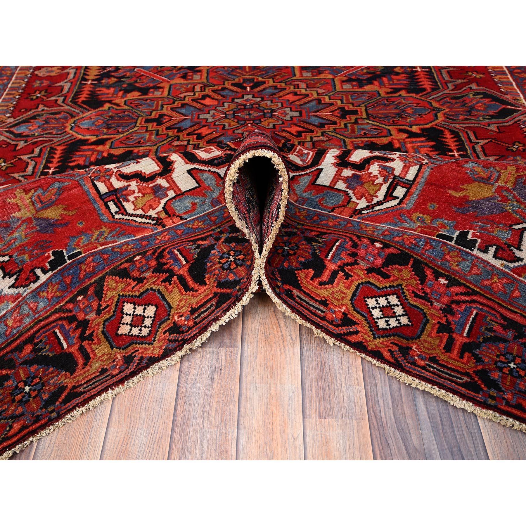 Red Rustic Look Clean Abrash Pure Wool Hand Knotted Vintage Persian Heriz Rug For Sale 1