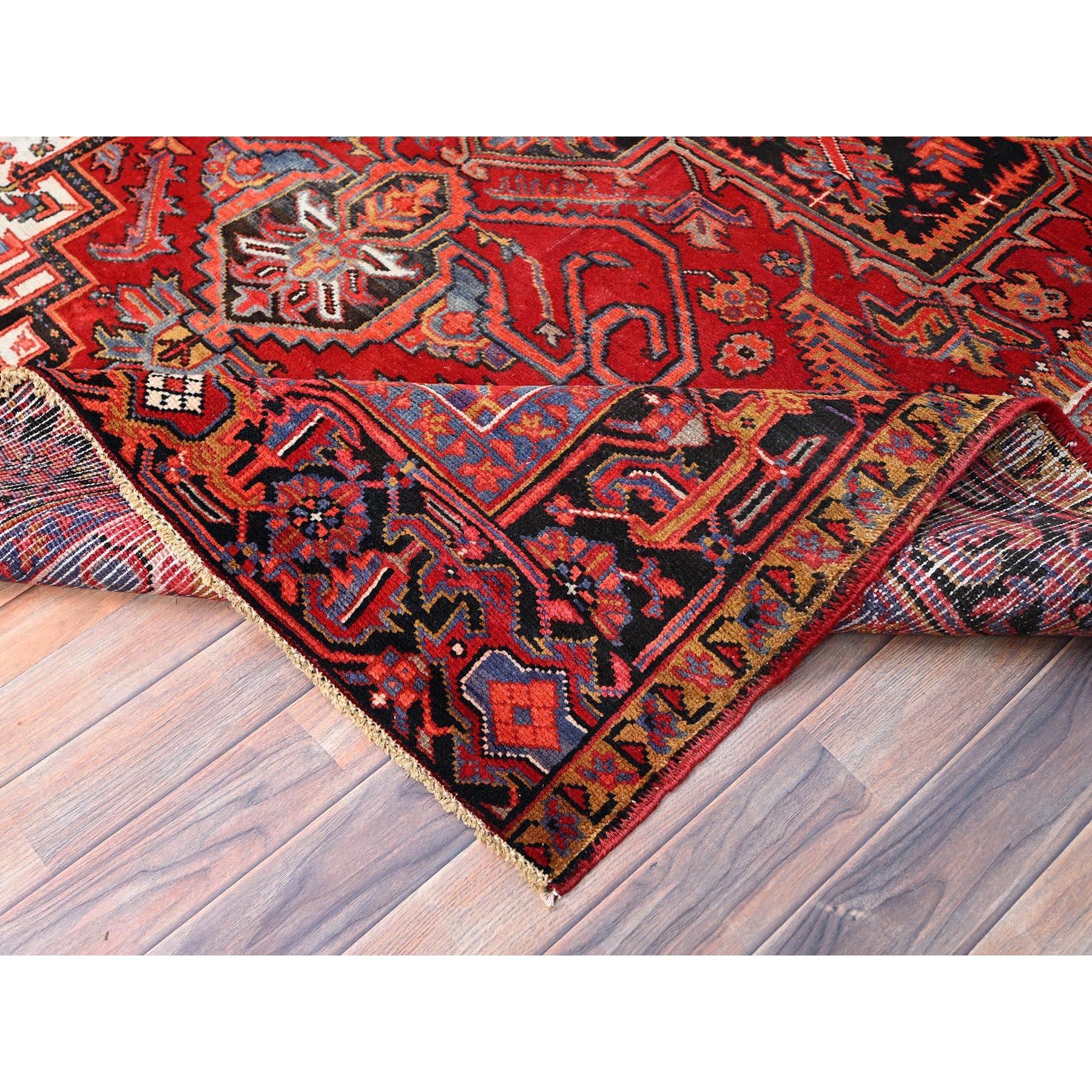 Red Rustic Look Clean Abrash Pure Wool Hand Knotted Vintage Persian Heriz Rug For Sale 2
