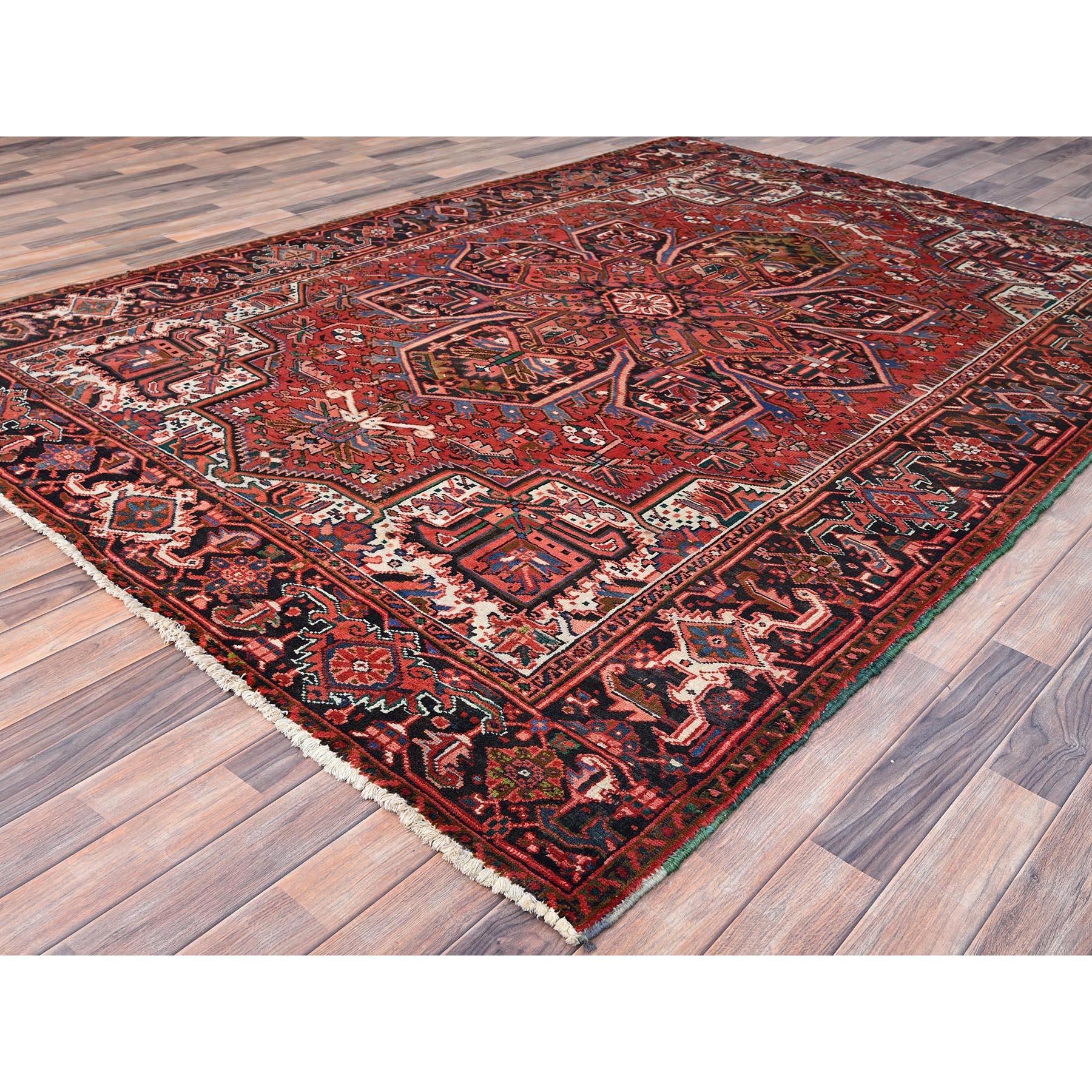 Hand-Knotted Red Rustic Look Clean Pure Wool Vintage Persian Heriz Hand Knotted Oriental Rug For Sale