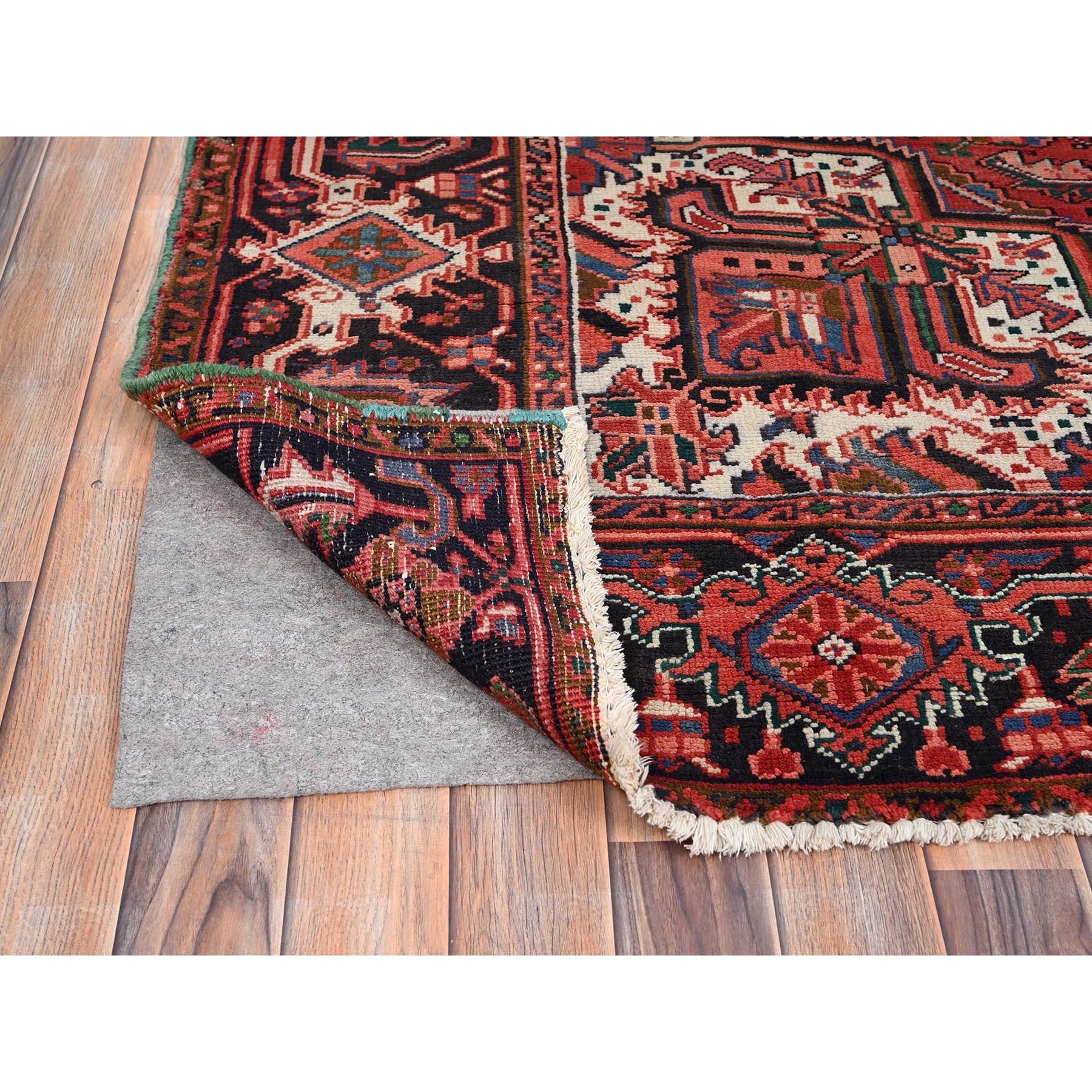 Red Rustic Look Clean Pure Wool Vintage Persian Heriz Hand Knotted Oriental Rug In Good Condition For Sale In Carlstadt, NJ