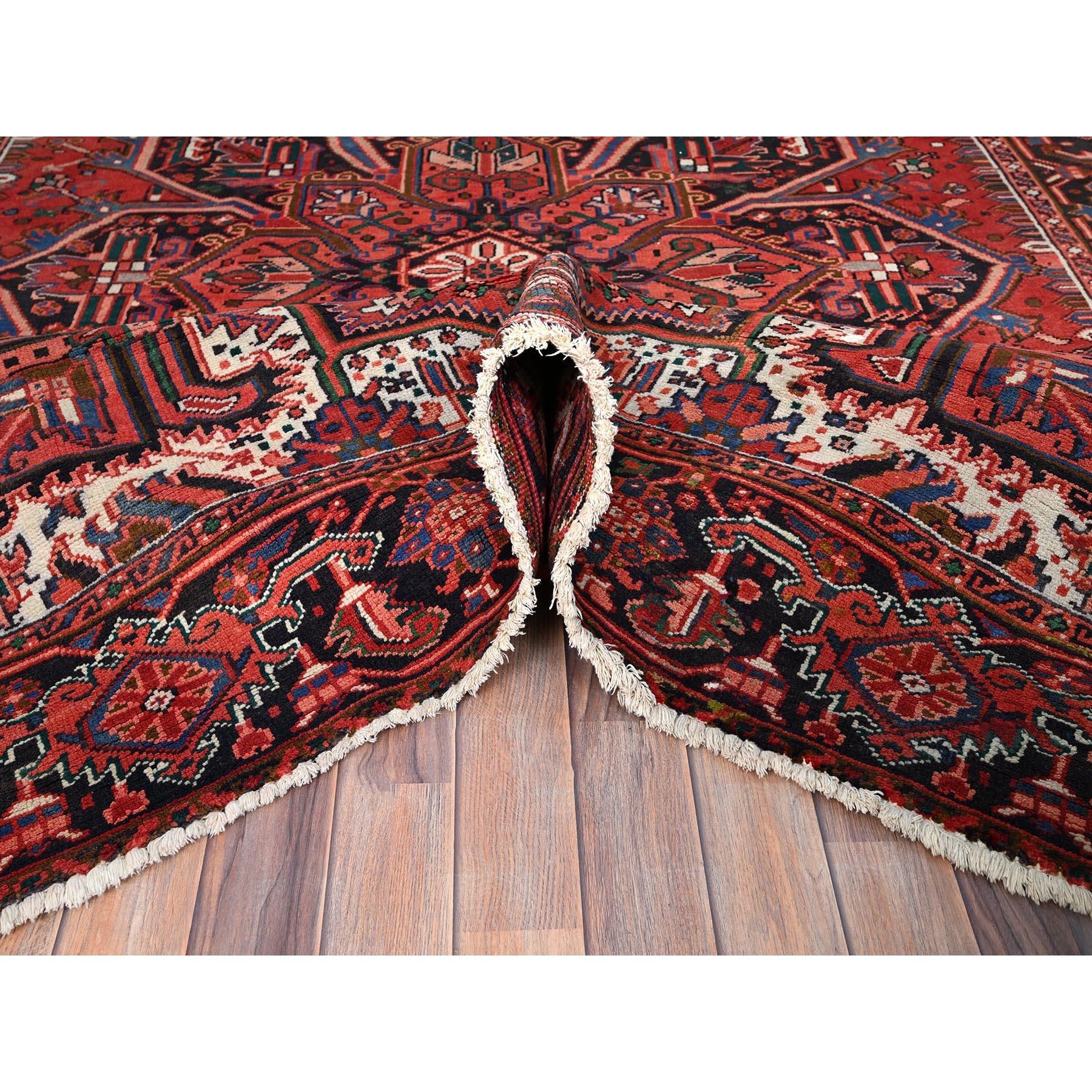 Mid-20th Century Red Rustic Look Clean Pure Wool Vintage Persian Heriz Hand Knotted Oriental Rug For Sale
