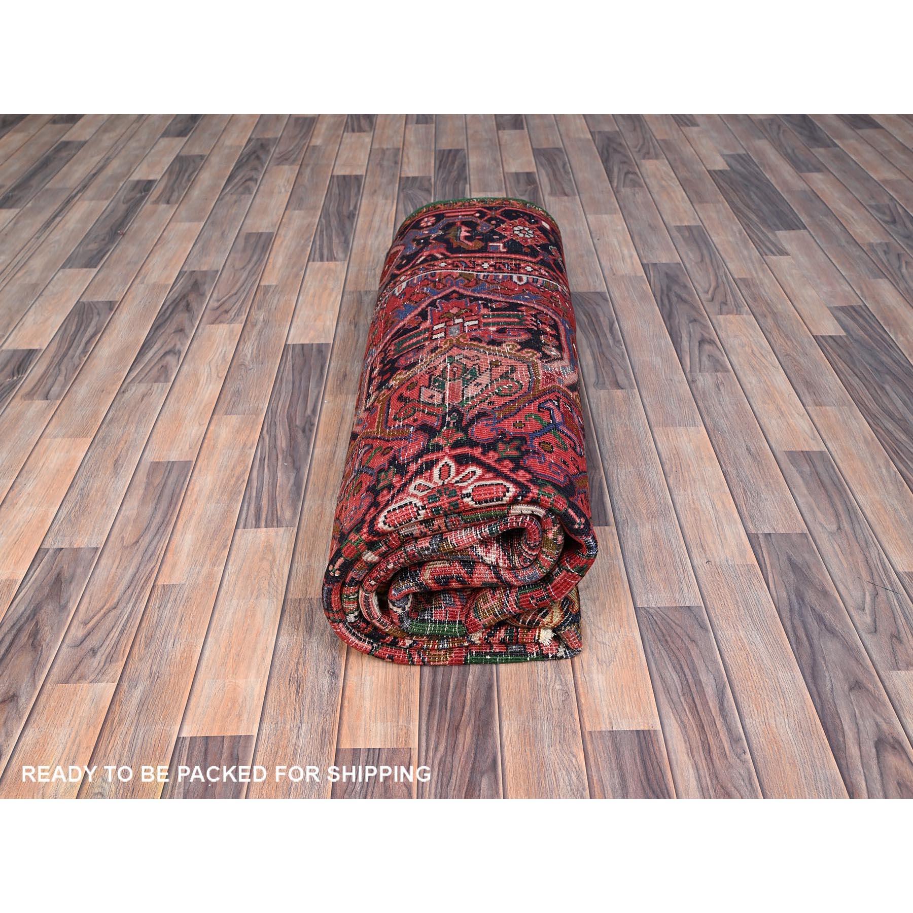 Red Rustic Look Clean Pure Wool Vintage Persian Heriz Hand Knotted Oriental Rug For Sale 3