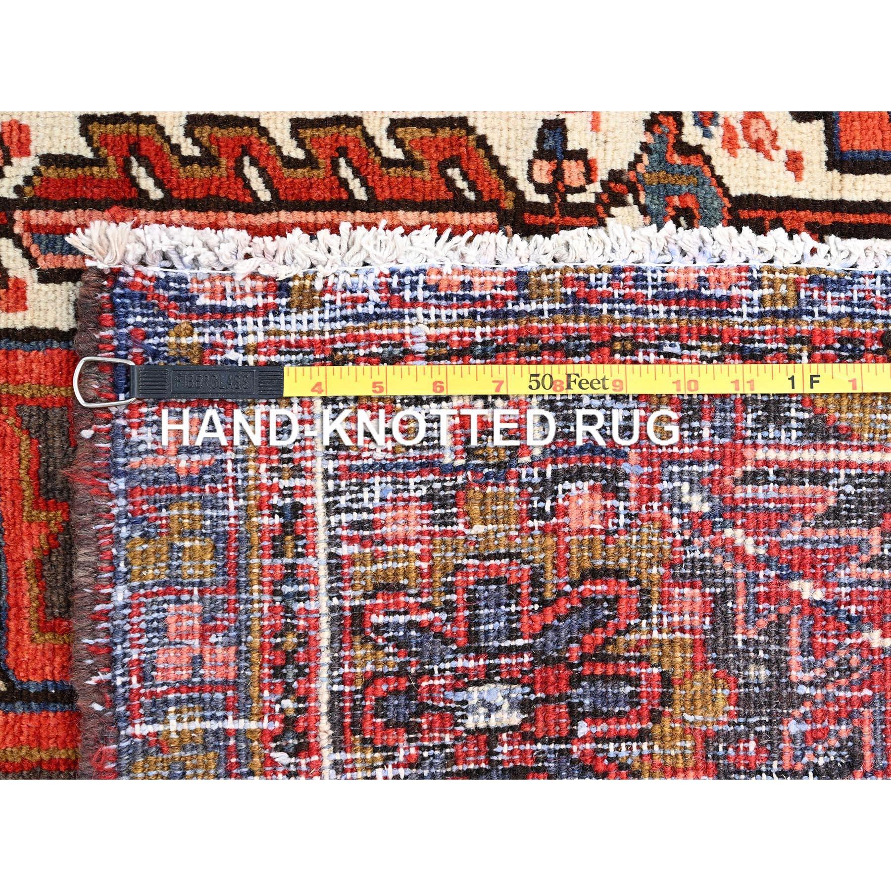 Red Rustic Look Pure Wool Hand Knotted Vintage Bohemian Persian Heriz Clean Rug For Sale 7