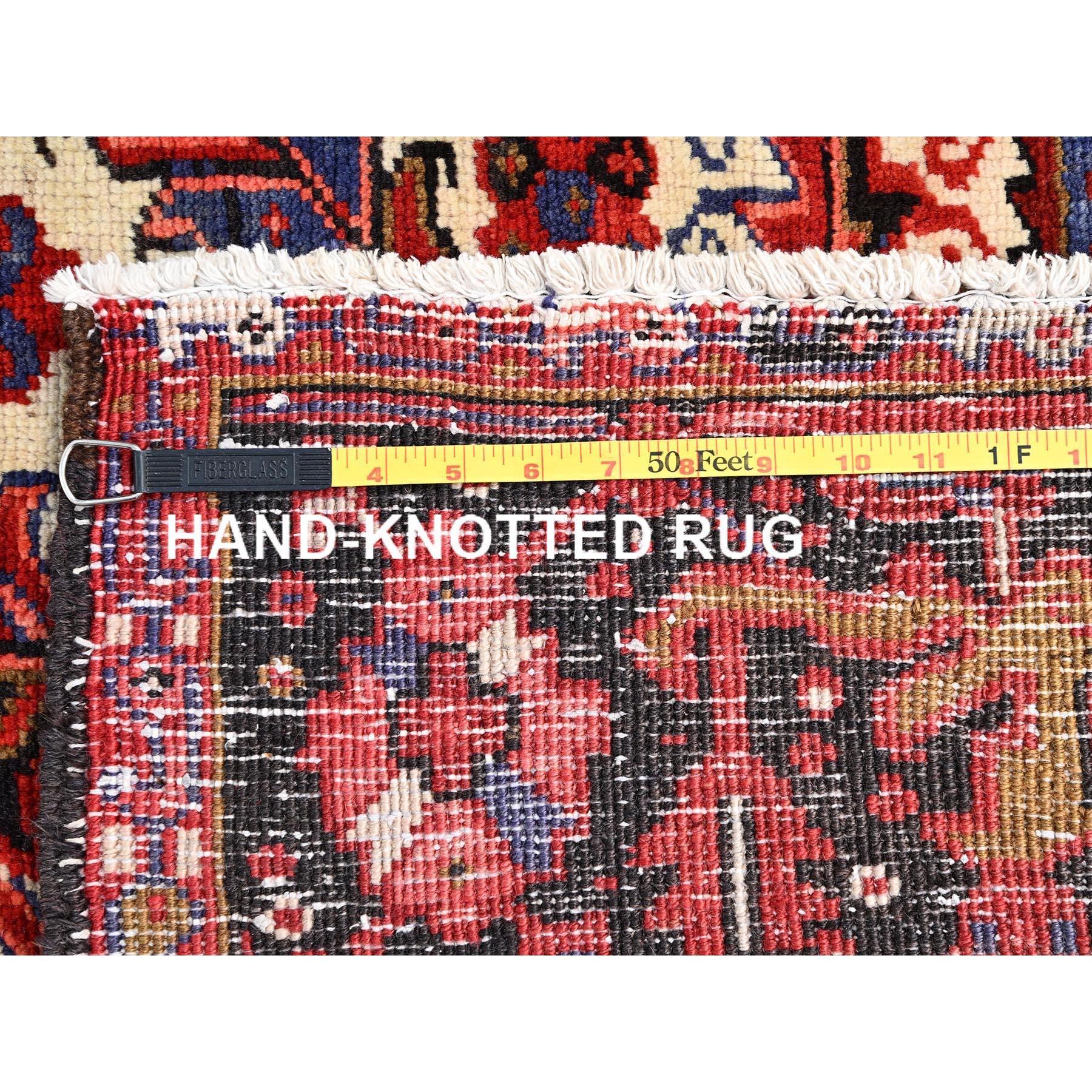 Red Rustic Look Pure Wool Hand Knotted Vintage Bohemian Persian Heriz Clean Rug For Sale 7