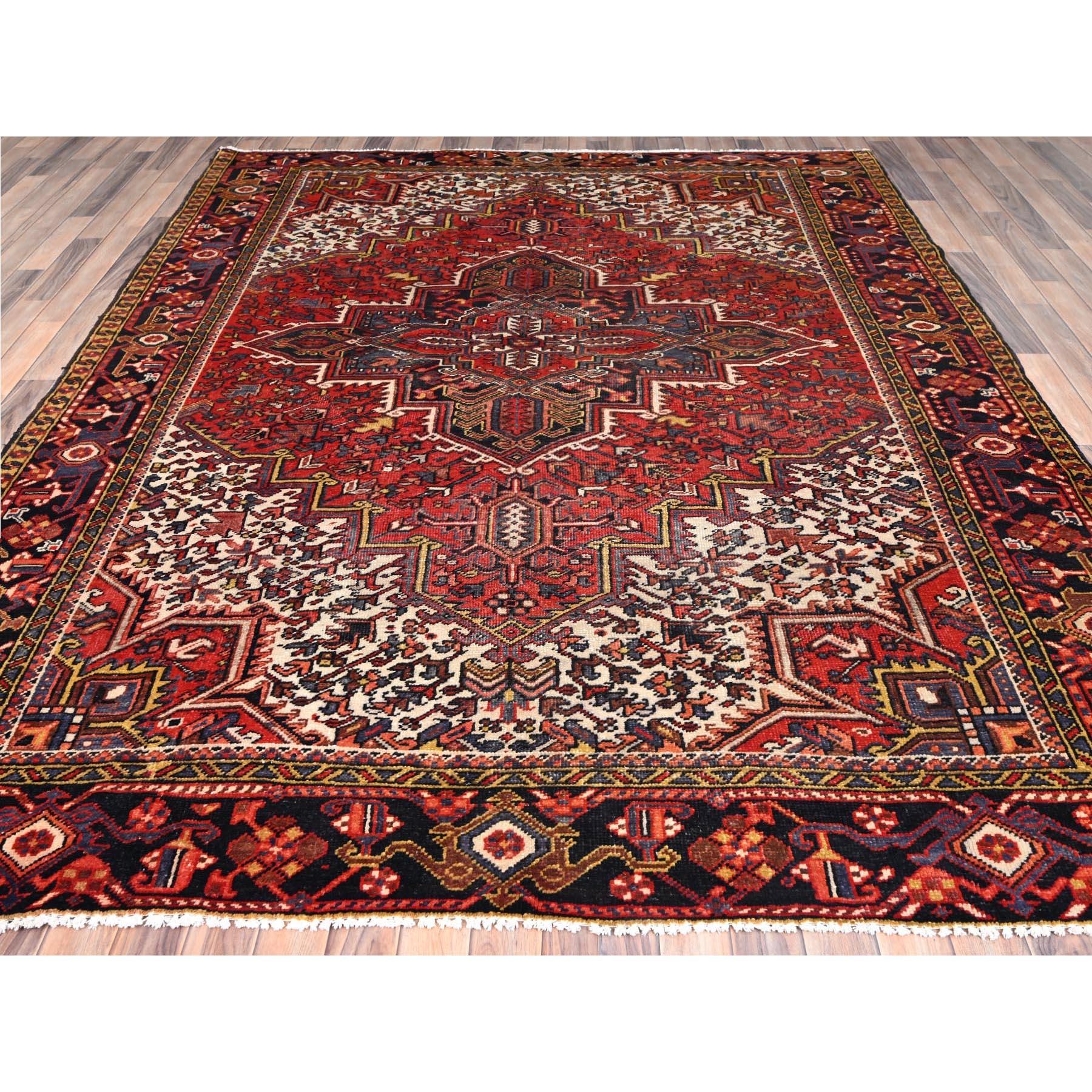 Hand-Knotted Red Rustic Look Pure Wool Hand Knotted Vintage Bohemian Persian Heriz Clean Rug For Sale