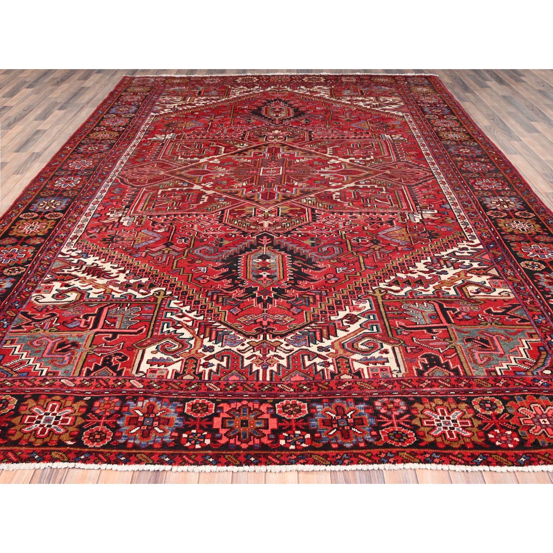Hand-Knotted Red Rustic Look Pure Wool Hand Knotted Vintage Bohemian Persian Heriz Clean Rug For Sale