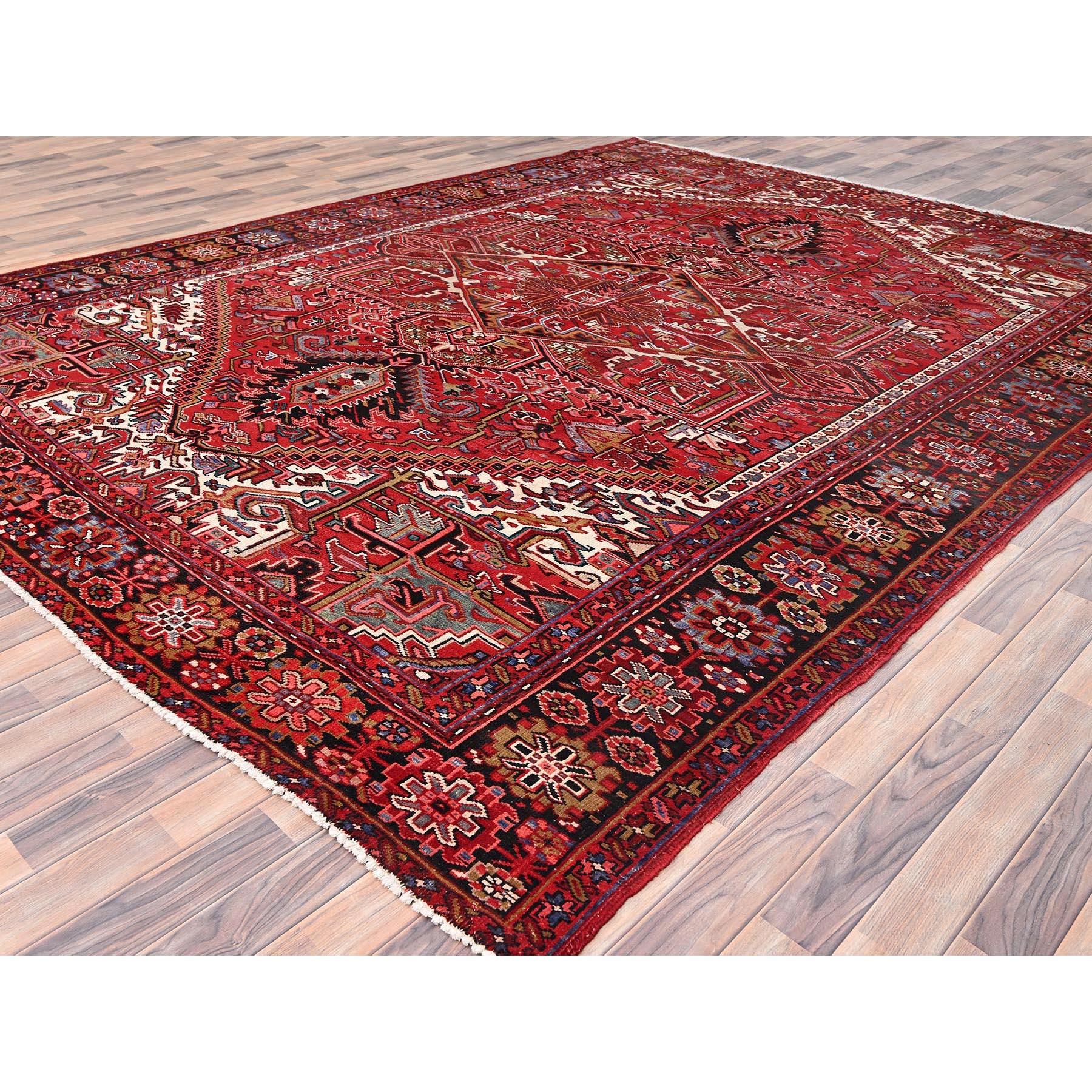 Red Rustic Look Pure Wool Hand Knotted Vintage Bohemian Persian Heriz Clean Rug In Good Condition For Sale In Carlstadt, NJ