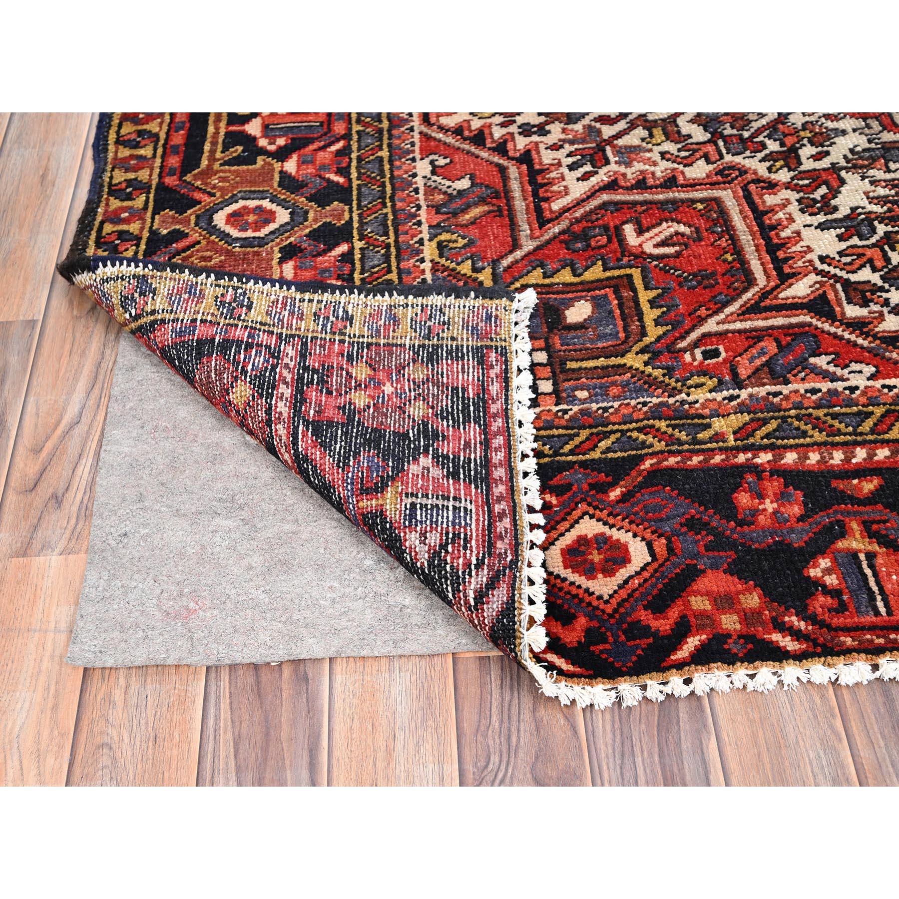Mid-20th Century Red Rustic Look Pure Wool Hand Knotted Vintage Bohemian Persian Heriz Clean Rug For Sale