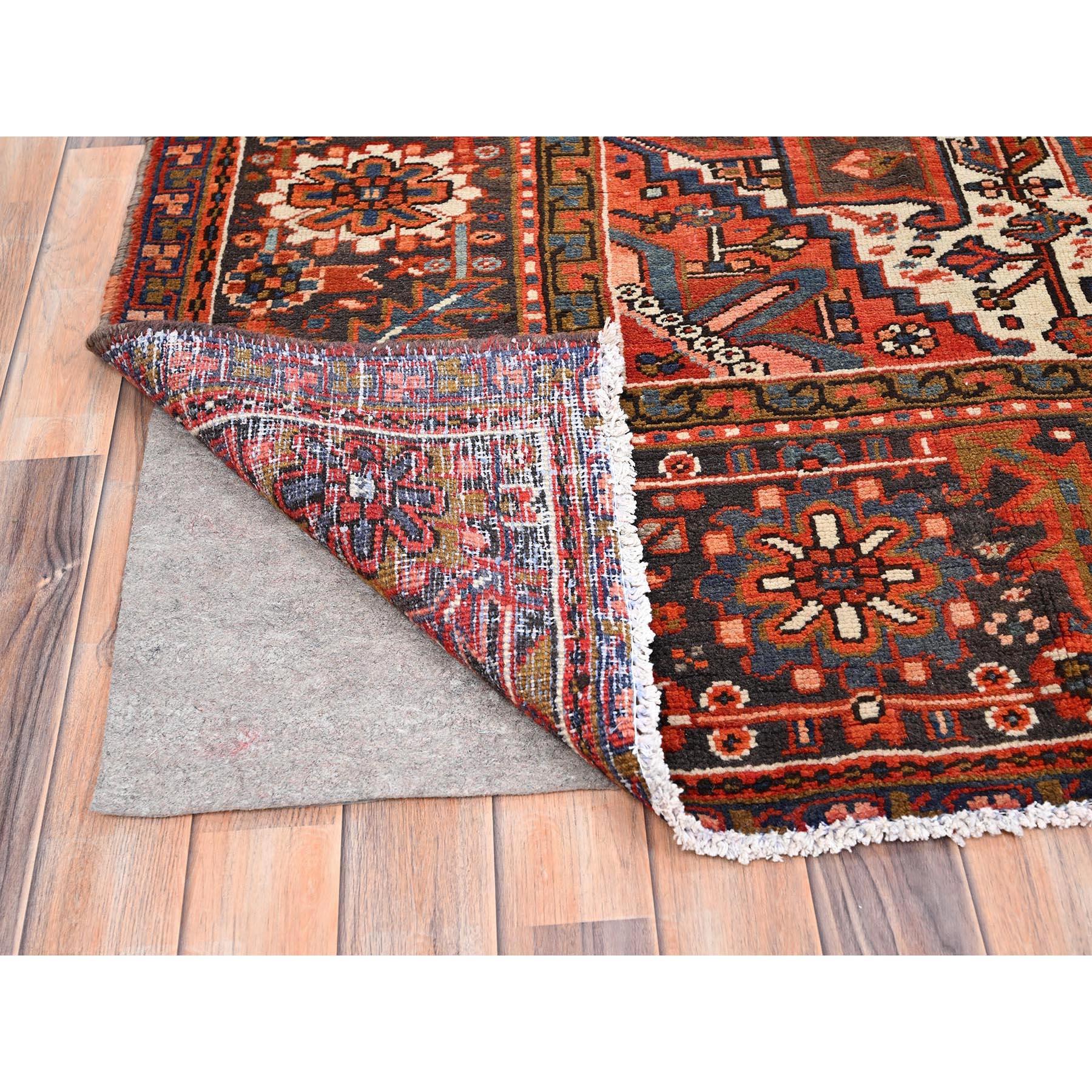 Mid-20th Century Red Rustic Look Pure Wool Hand Knotted Vintage Bohemian Persian Heriz Clean Rug For Sale