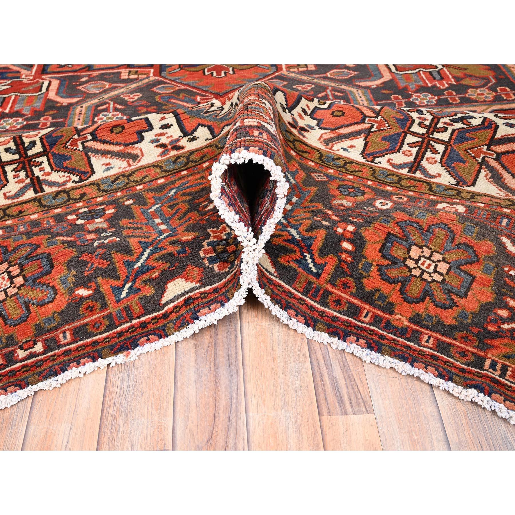 Red Rustic Look Pure Wool Hand Knotted Vintage Bohemian Persian Heriz Clean Rug For Sale 1