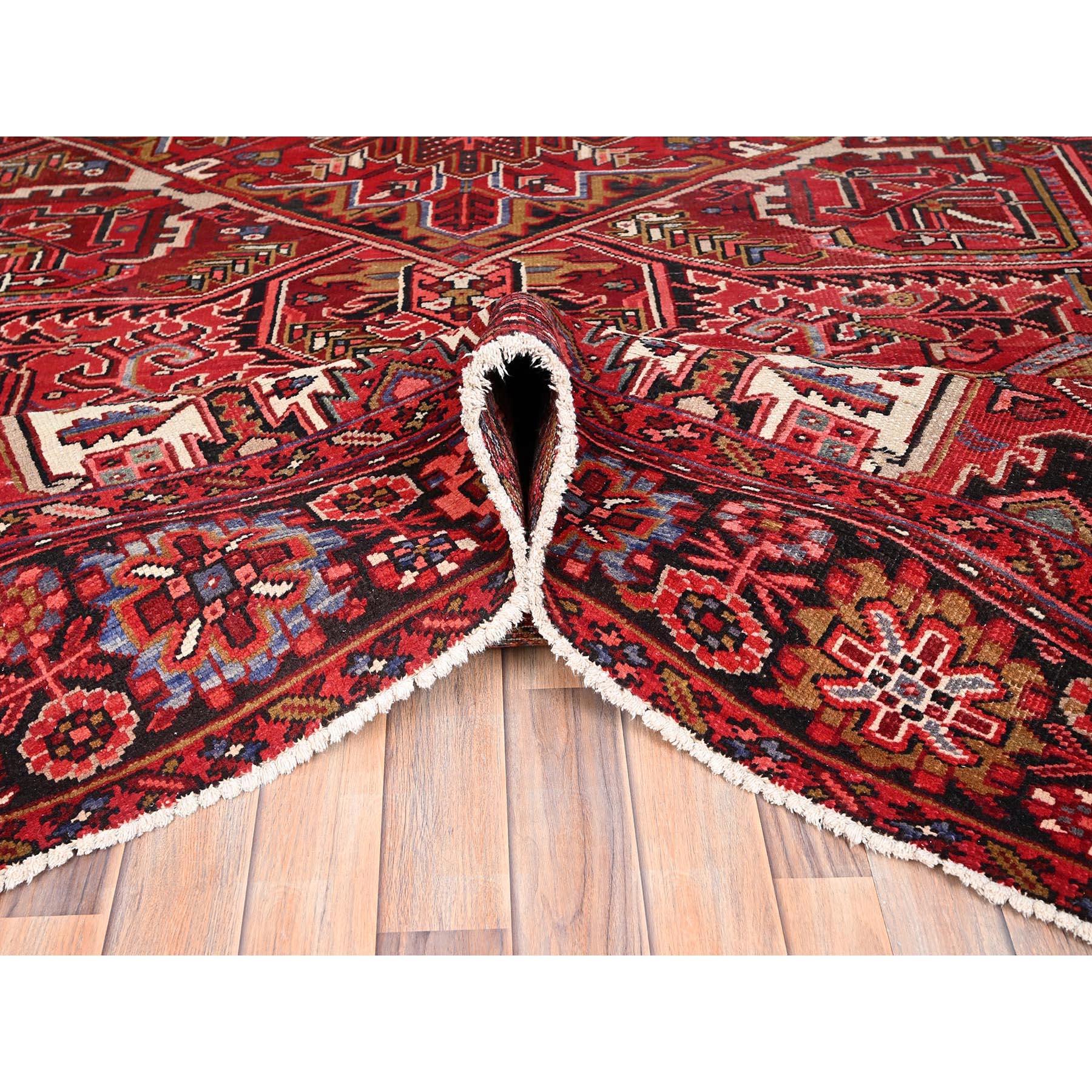 Red Rustic Look Pure Wool Hand Knotted Vintage Bohemian Persian Heriz Clean Rug For Sale 1