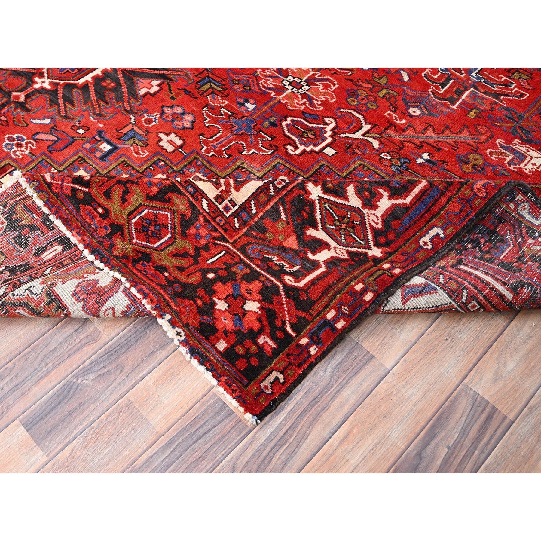 Red Rustic Look Pure Wool Hand Knotted Vintage Bohemian Persian Heriz Clean Rug For Sale 2