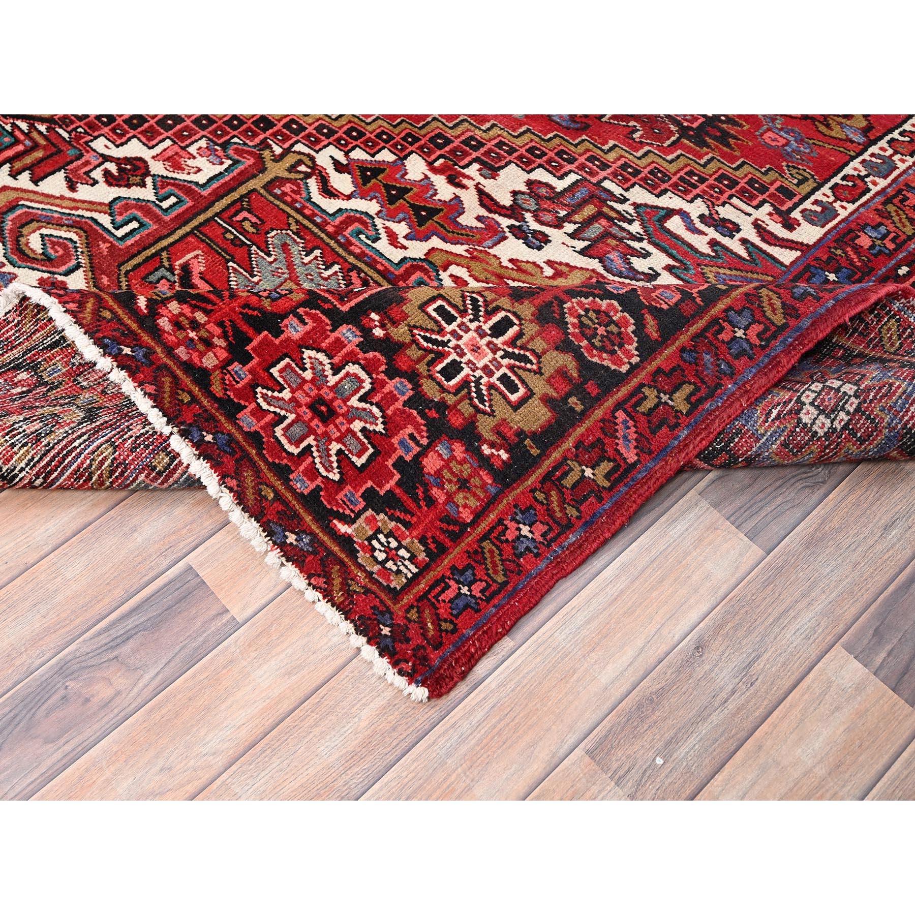 Red Rustic Look Pure Wool Hand Knotted Vintage Bohemian Persian Heriz Clean Rug For Sale 2
