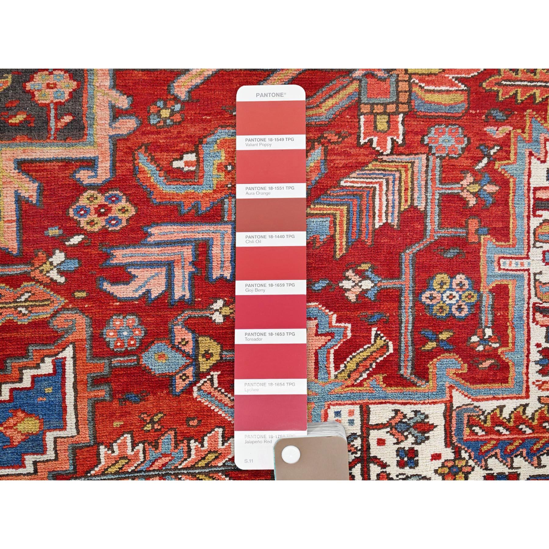Red Rustic Look Pure Wool Hand Knotted Vintage Bohemian Persian Heriz Clean Rug For Sale 3