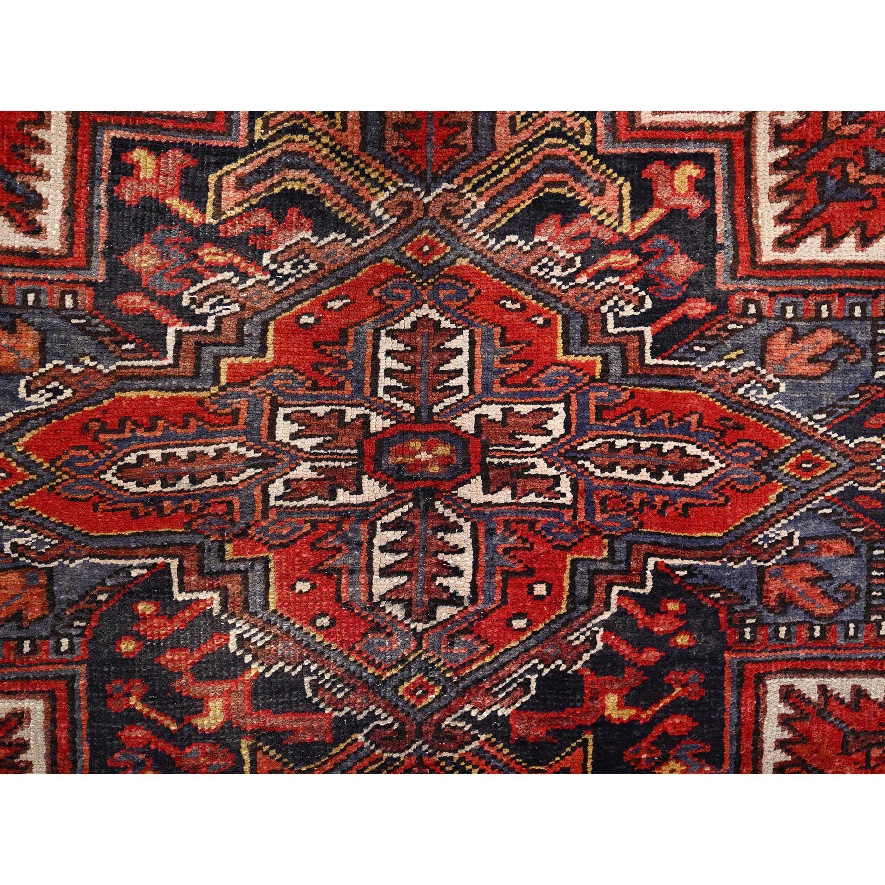 Red Rustic Look Pure Wool Hand Knotted Vintage Bohemian Persian Heriz Clean Rug For Sale 4
