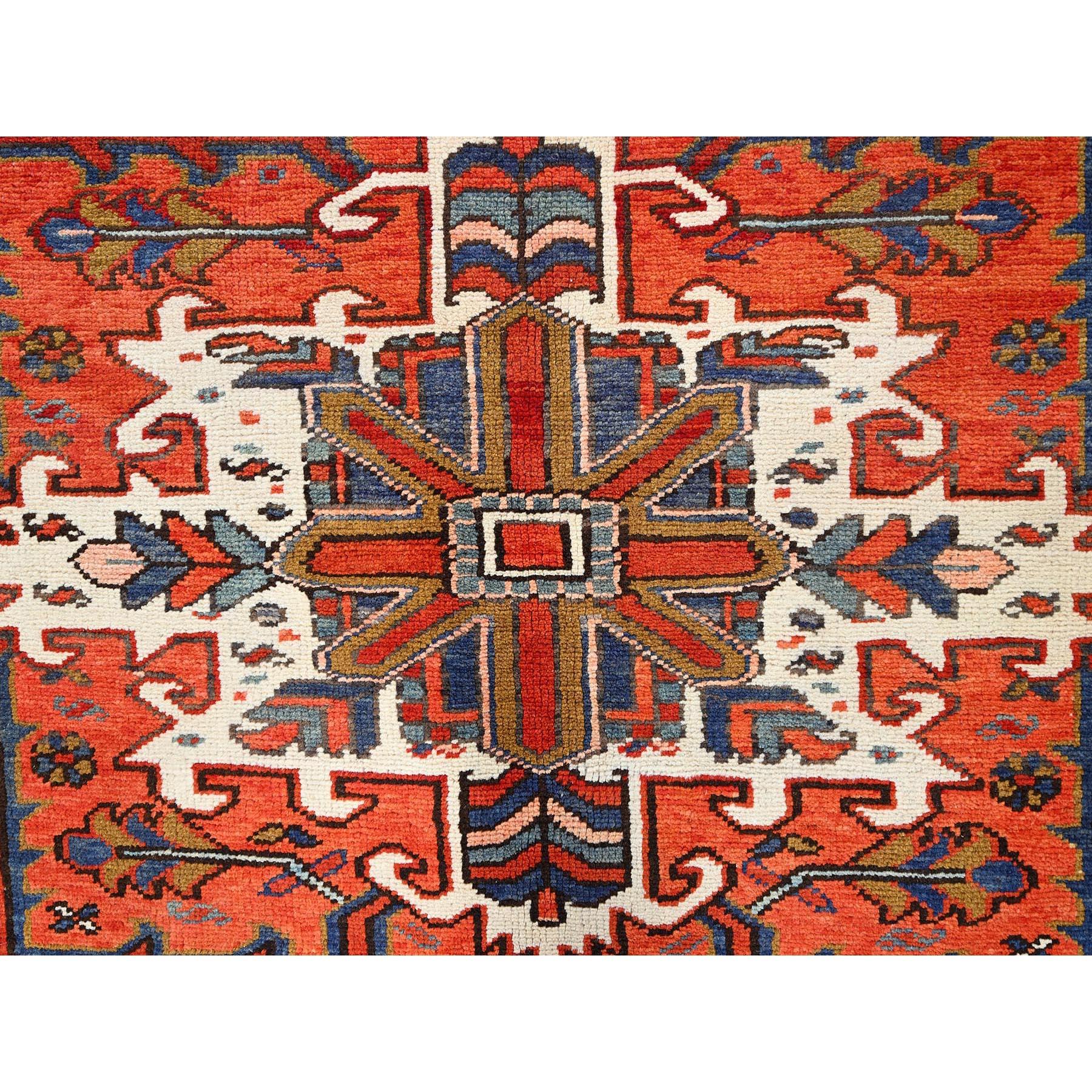Red Rustic Look Pure Wool Hand Knotted Vintage Bohemian Persian Heriz Clean Rug For Sale 4