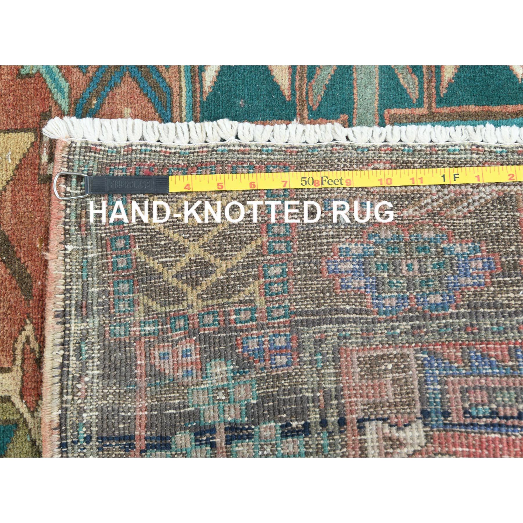 Red Rustic Look Worn Wool Hand Knotted Vintage Persian Heriz Shaved Down Rug 6