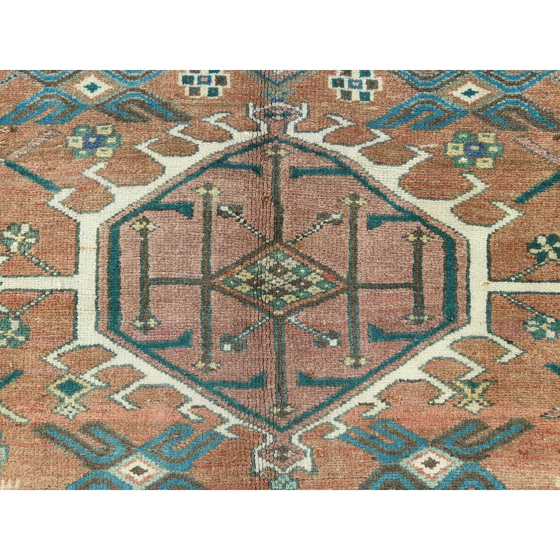 Red Rustic Look Worn Wool Hand Knotted Vintage Persian Heriz Shaved Down Rug 3