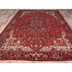 Red Rustic Look Hand Knotted Wool Vintage Zoroastrian Heris Tribal Ambience Rug