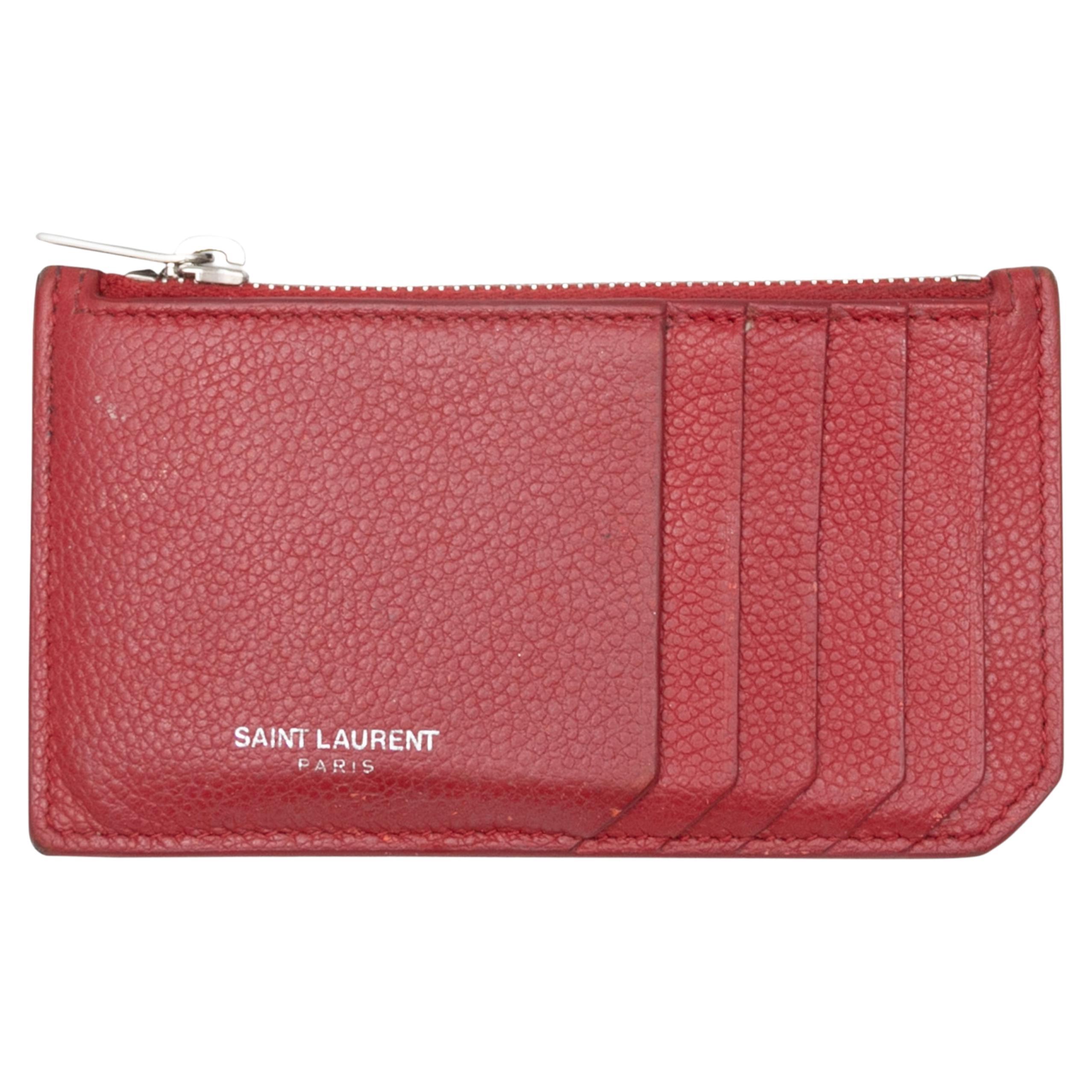 Red Saint Laurent Leather Card Holder Wallet