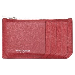 Red Saint Laurent Leather Card Holder Wallet